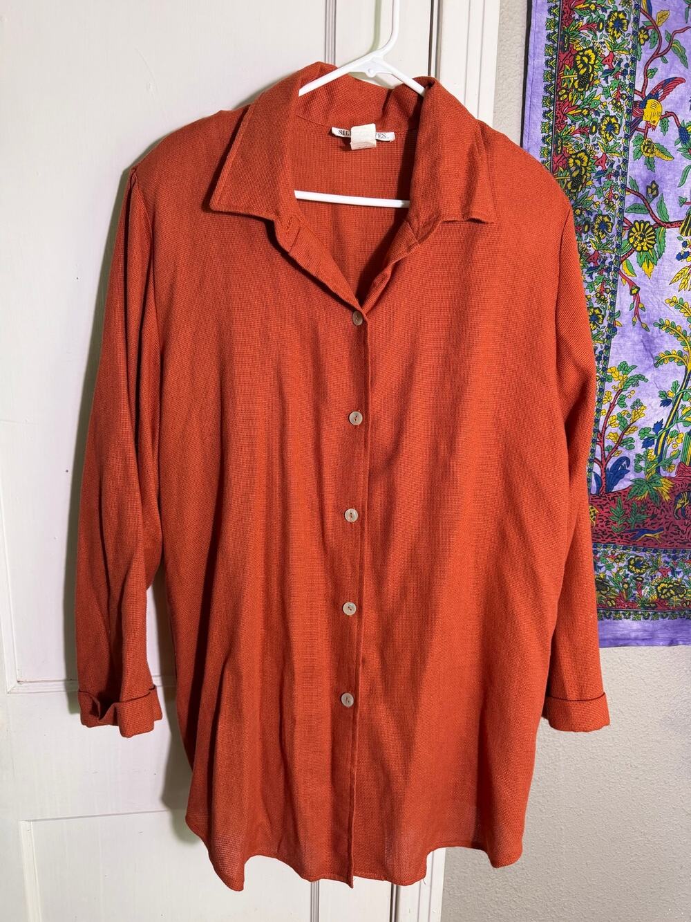 Vintage Silhouettes 1X Burnt Orange Tunic Blouse Made USA Back Tie